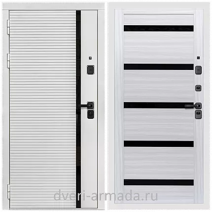 Дверь входная Армада Каскад WHITE МДФ 10 мм / МДФ 16 мм СБ-14 Сандал белый стекло черное